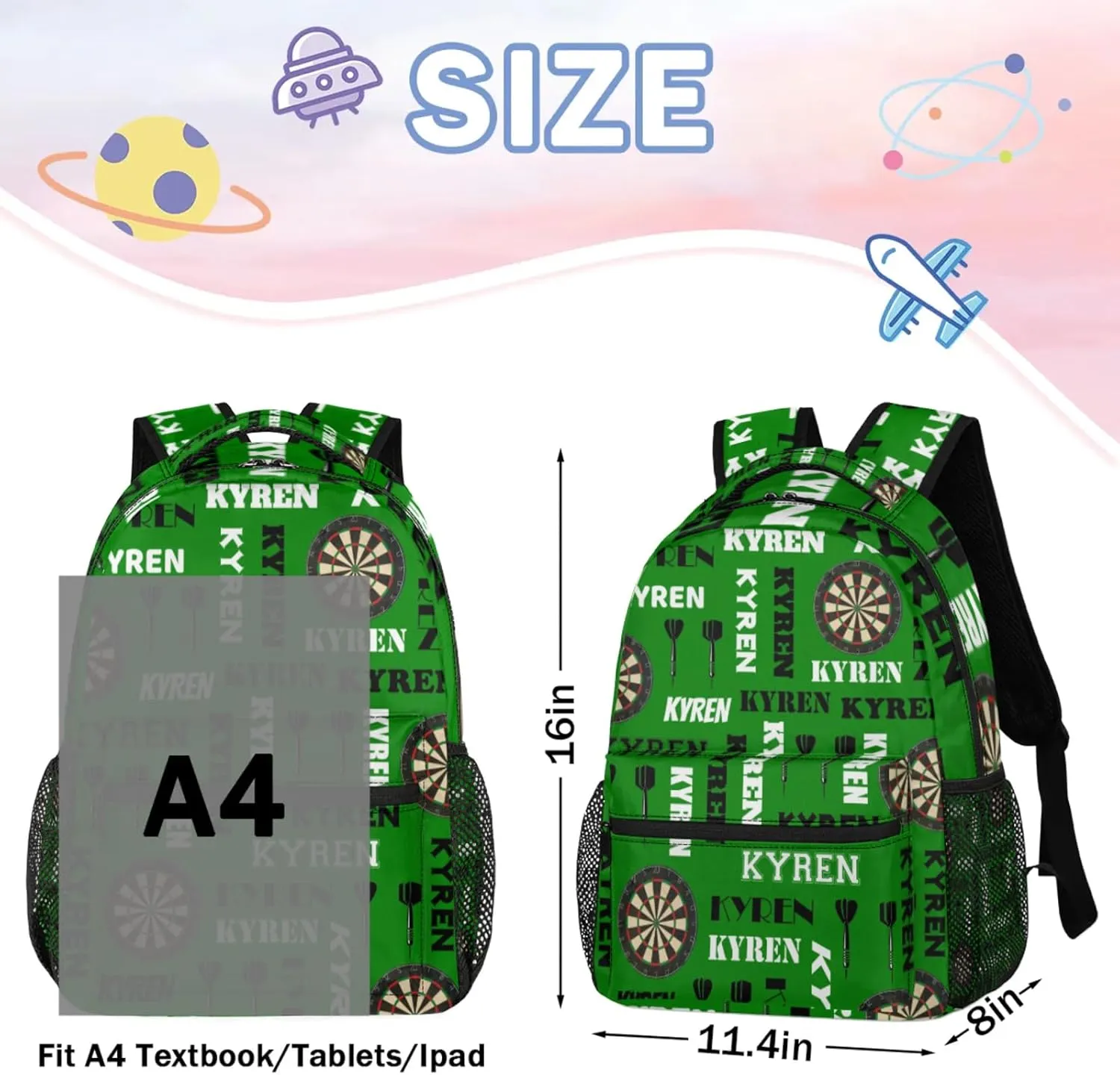 Personalized Name Darts Backpack, Custom Sports Bag Backpack for Men Women, Laptop Backpacks Travel Camping Daypack, Dark Green