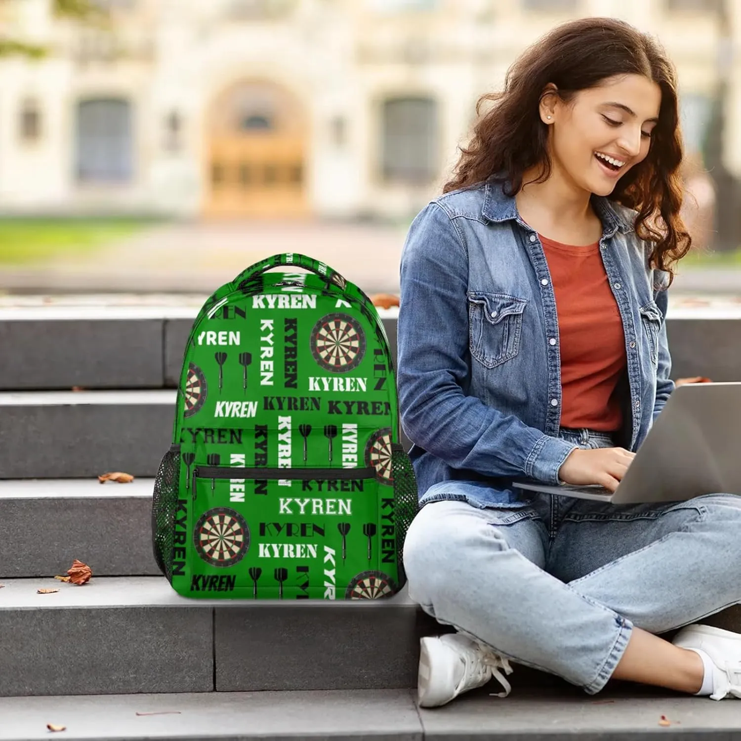 Personalized Name Darts Backpack, Custom Sports Bag Backpack for Men Women, Laptop Backpacks Travel Camping Daypack, Dark Green