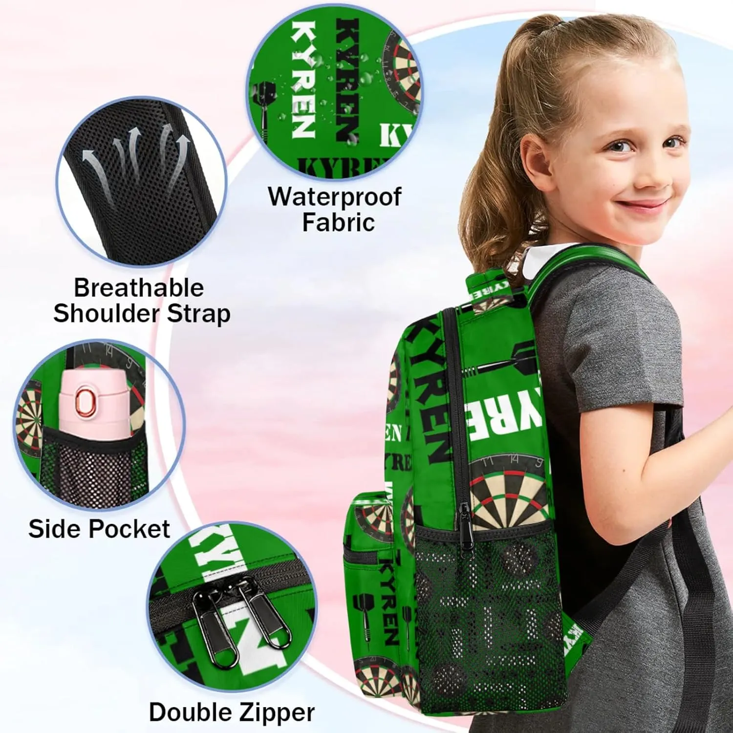Personalized Name Darts Backpack, Custom Sports Bag Backpack for Men Women, Laptop Backpacks Travel Camping Daypack, Dark Green
