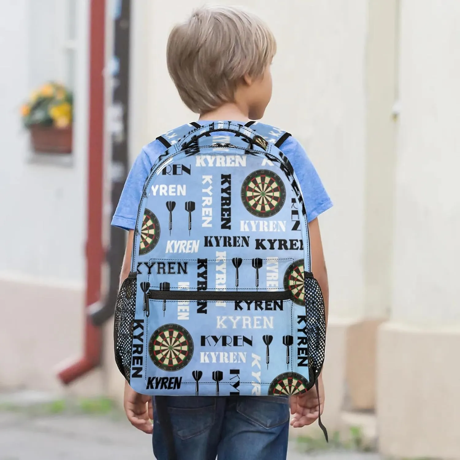 Personalized Name Darts Backpack, Sports Bag Backpack for Men Women, Custom Name Laptop Backpacks Travel Camping Daypack, Blue Purple