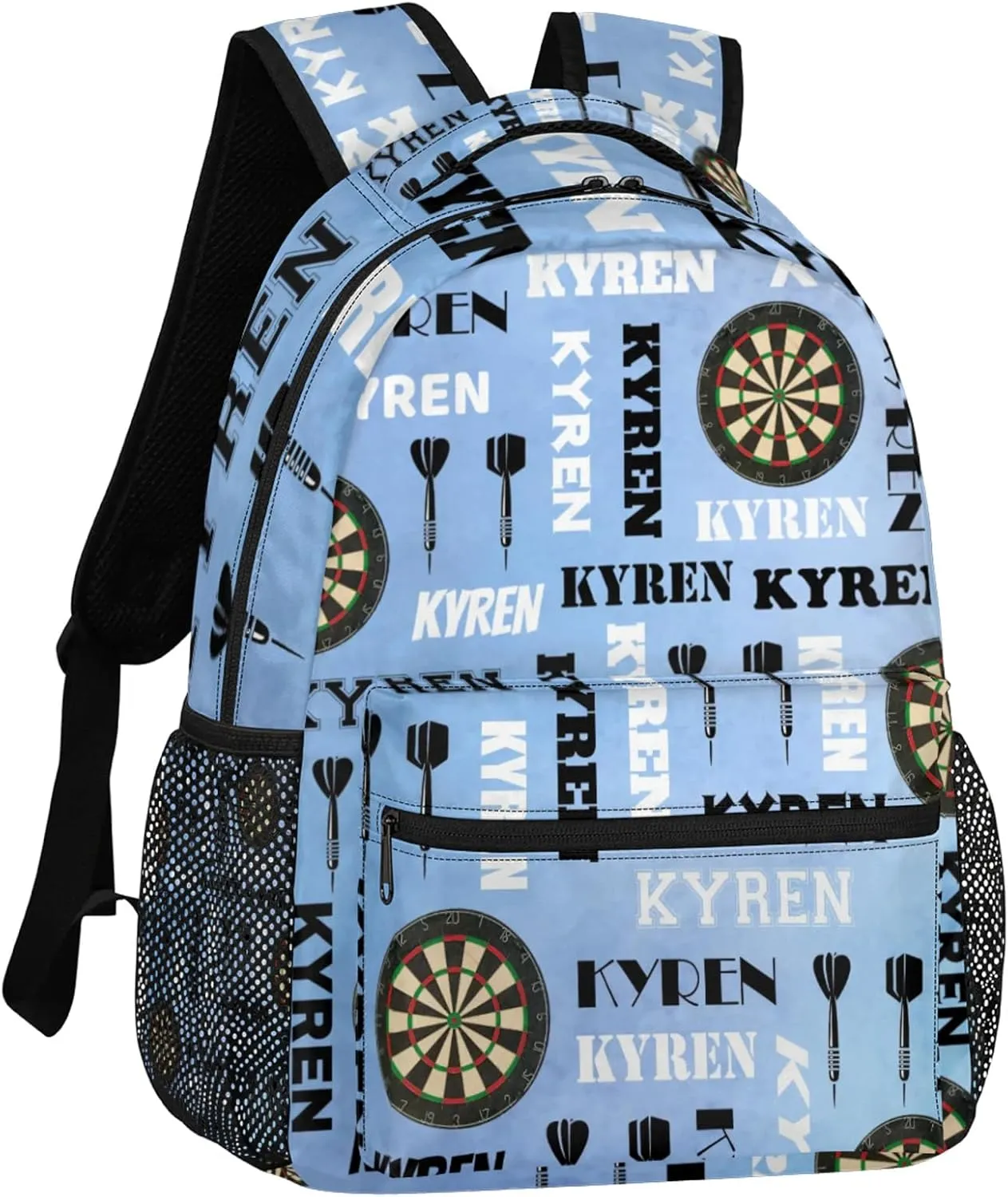 Personalized Name Darts Backpack, Sports Bag Backpack for Men Women, Custom Name Laptop Backpacks Travel Camping Daypack, Blue Purple