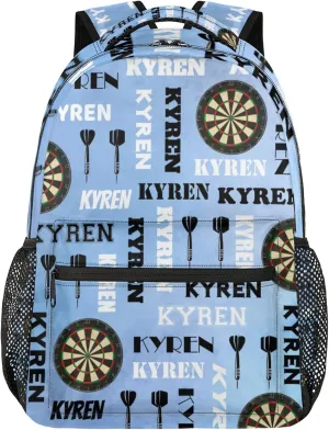 Personalized Name Darts Backpack, Sports Bag Backpack for Men Women, Custom Name Laptop Backpacks Travel Camping Daypack, Blue Purple