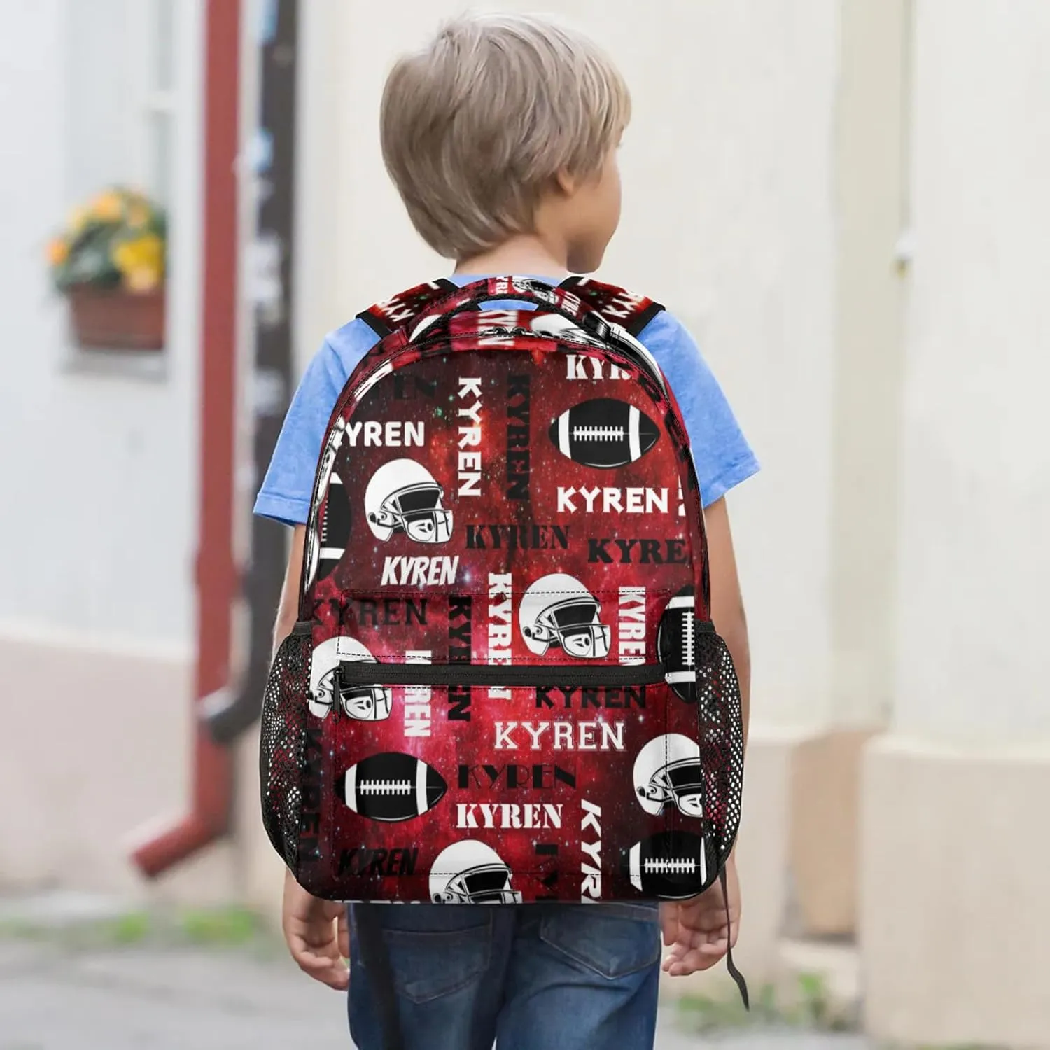 Personalized Name Football Backpack for Men Women, Custom Name Sports Bag Backpack, Laptop Backpacks Daypack for Travel Camping, Red Black