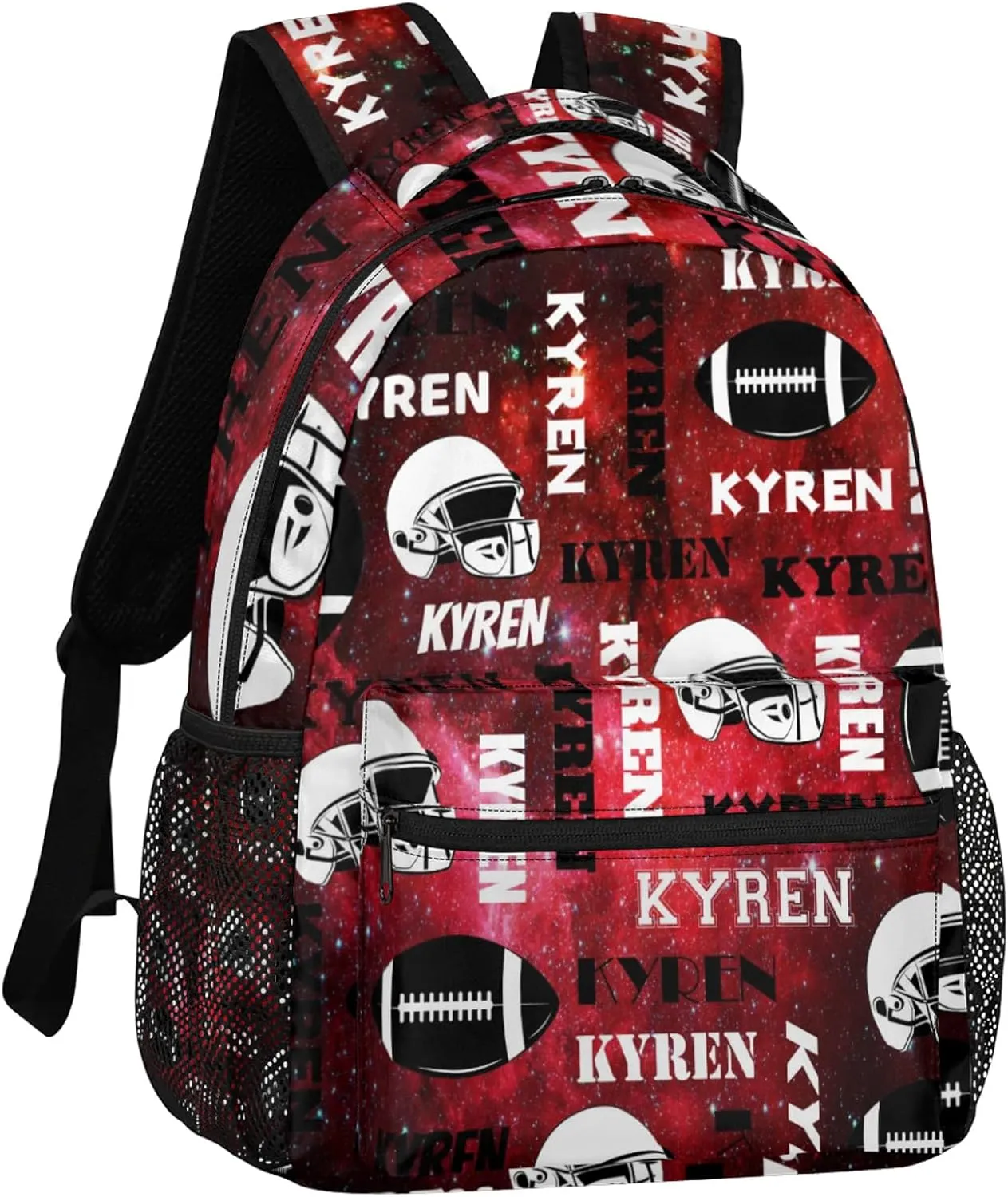 Personalized Name Football Backpack for Men Women, Custom Name Sports Bag Backpack, Laptop Backpacks Daypack for Travel Camping, Red Black