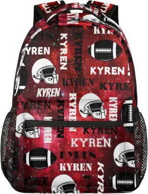 Personalized Name Football Backpack for Men Women, Custom Name Sports Bag Backpack, Laptop Backpacks Daypack for Travel Camping, Red Black