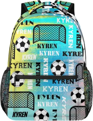 Personalized Name Soccer Backpack for Men Women, Customized Sports Bag Backpack Custom Laptop Backpacks Travel Camping Daypack, Blue Yellow Pinks