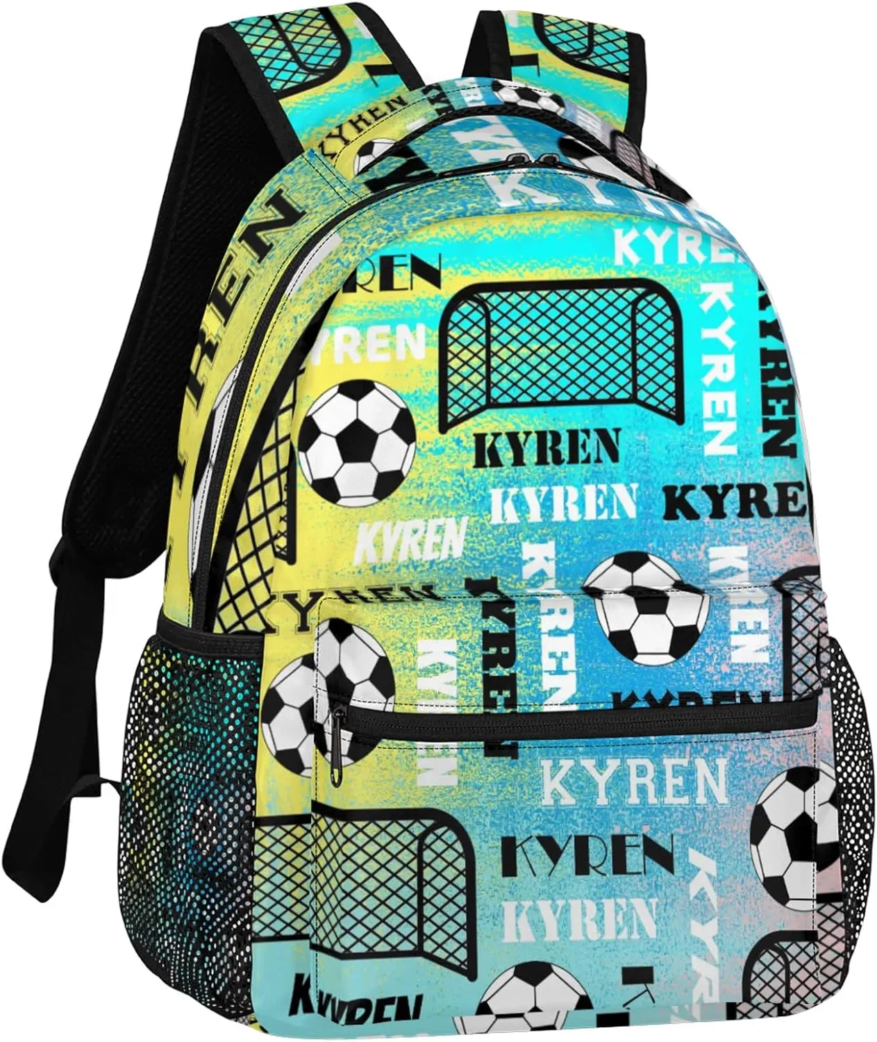 Personalized Name Soccer Backpack for Men Women, Customized Sports Bag Backpack Custom Laptop Backpacks Travel Camping Daypack, Blue Yellow Pinks