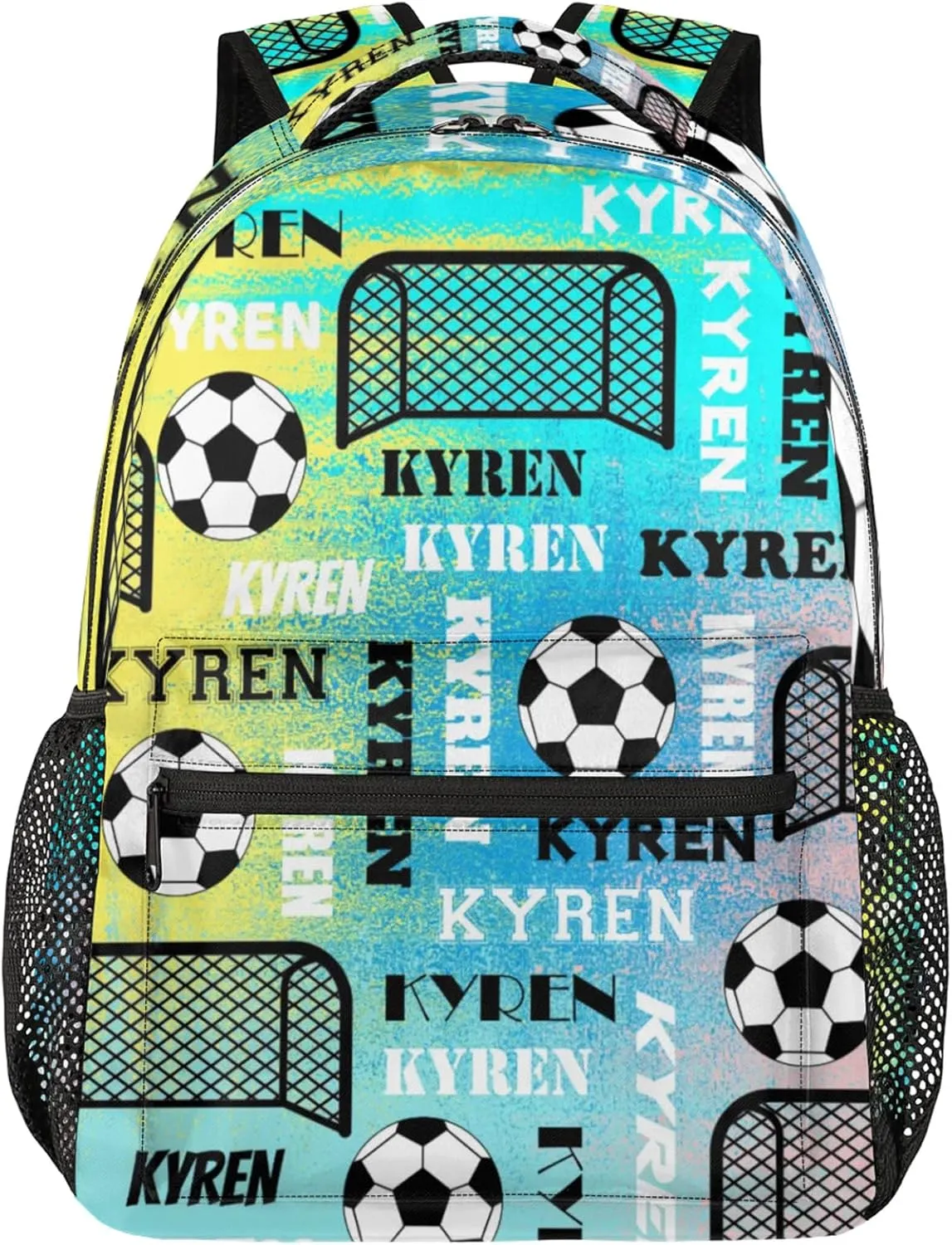 Personalized Name Soccer Backpack for Men Women, Customized Sports Bag Backpack Custom Laptop Backpacks Travel Camping Daypack, Blue Yellow Pinks