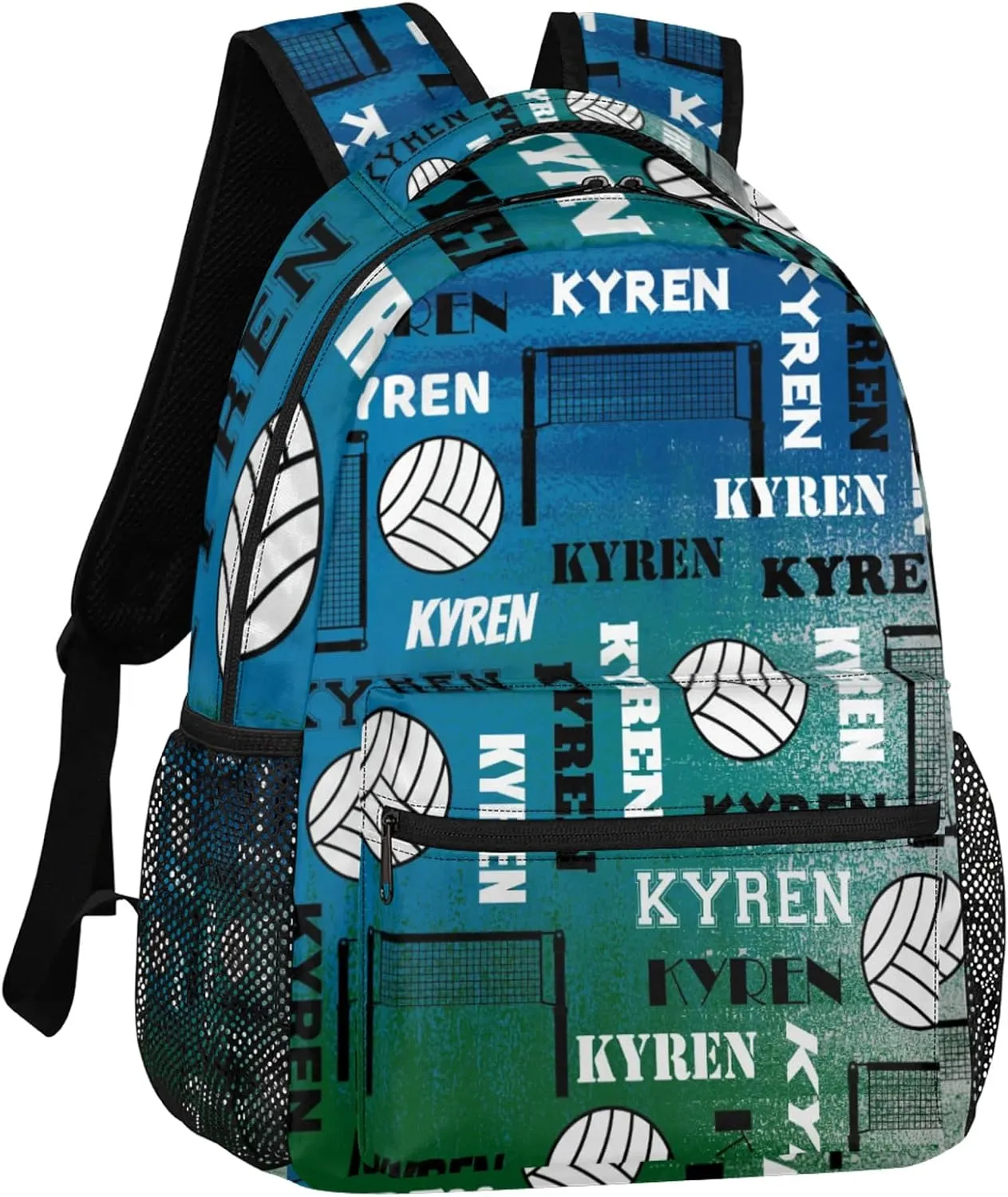 Personalized Name Volleyball Backpack, Custom Sports Bag Backpack for Men Women, Laptop Backpacks Travel Camping Daypack, Blue Green Gray