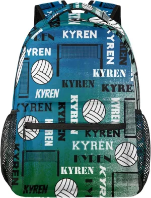Personalized Name Volleyball Backpack, Custom Sports Bag Backpack for Men Women, Laptop Backpacks Travel Camping Daypack, Blue Green Gray
