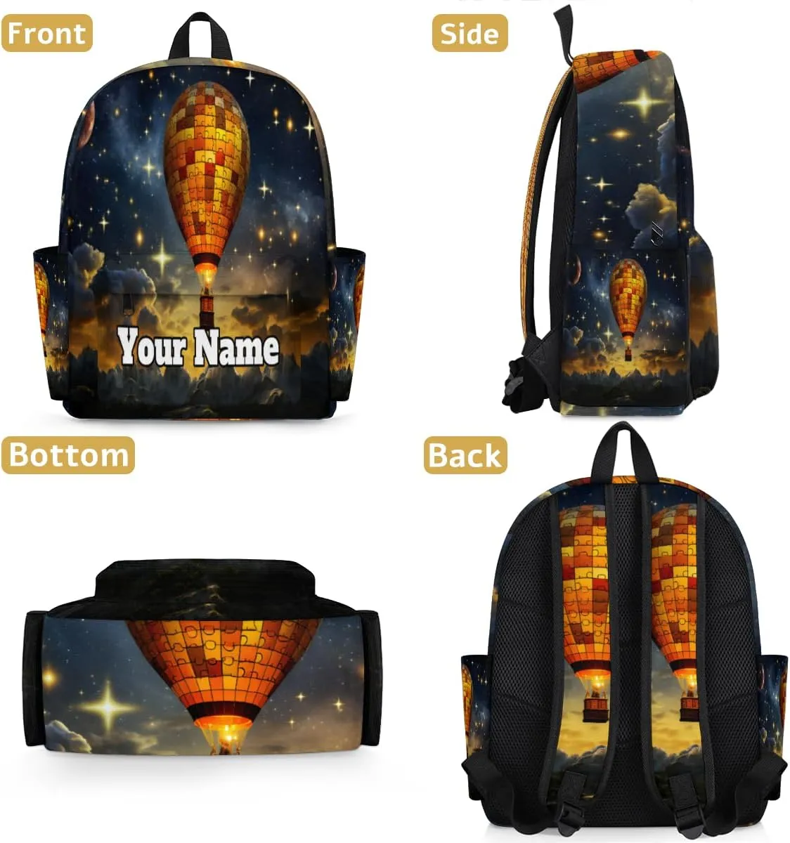 Personalized Retro Hot Air Balloon Preschool Toddler Backpack for Boys Girls Custom Kids Name Small Bookbags Kindergarten Elementary Backpack, Hot Air Balloon