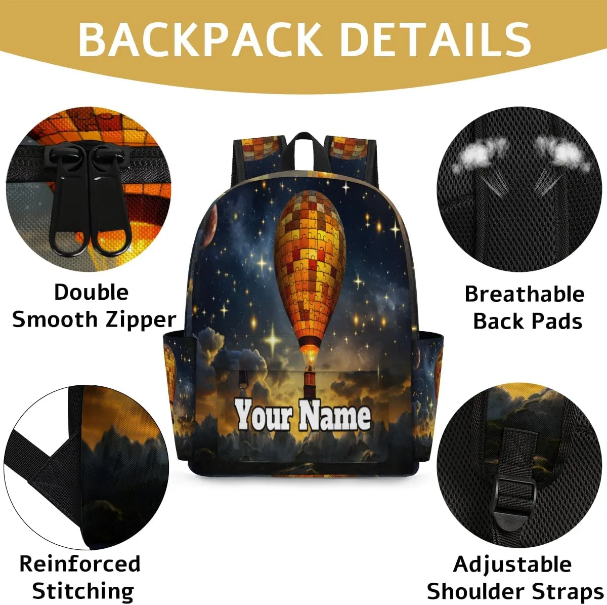 Personalized Retro Hot Air Balloon Preschool Toddler Backpack for Boys Girls Custom Kids Name Small Bookbags Kindergarten Elementary Backpack, Hot Air Balloon