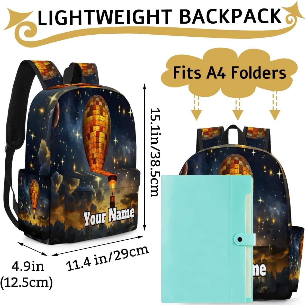 Personalized Retro Hot Air Balloon Preschool Toddler Backpack for Boys Girls Custom Kids Name Small Bookbags Kindergarten Elementary Backpack, Hot Air Balloon