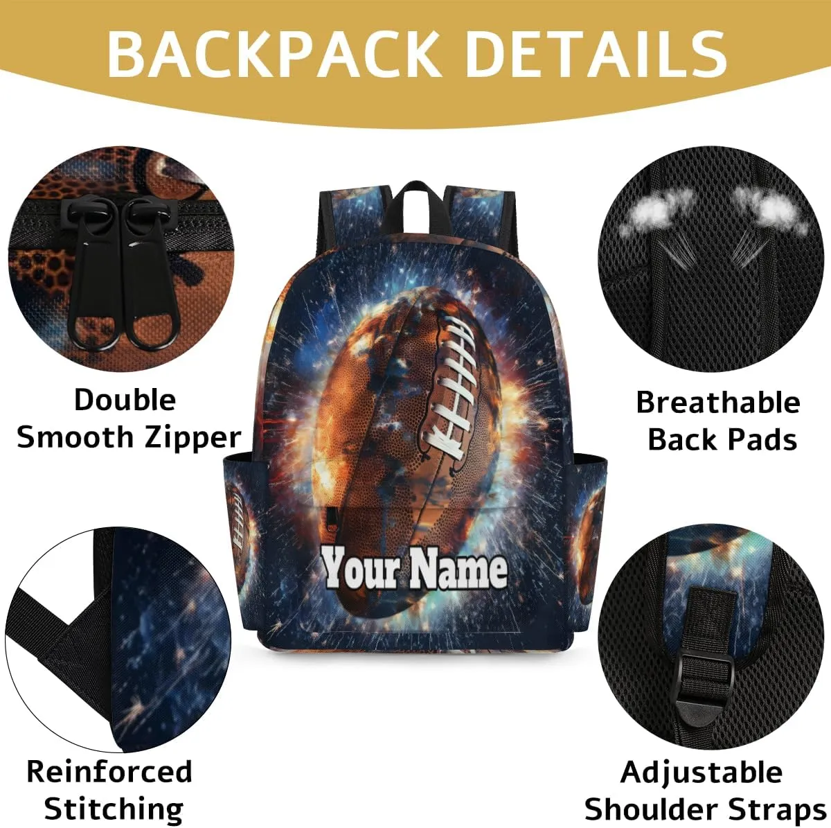 Personalized Rugby Football Preschool Toddler Backpack for Boys Girls Custom Kids Name Small Bookbags Kindergarten Elementary Backpack, Sport Theme