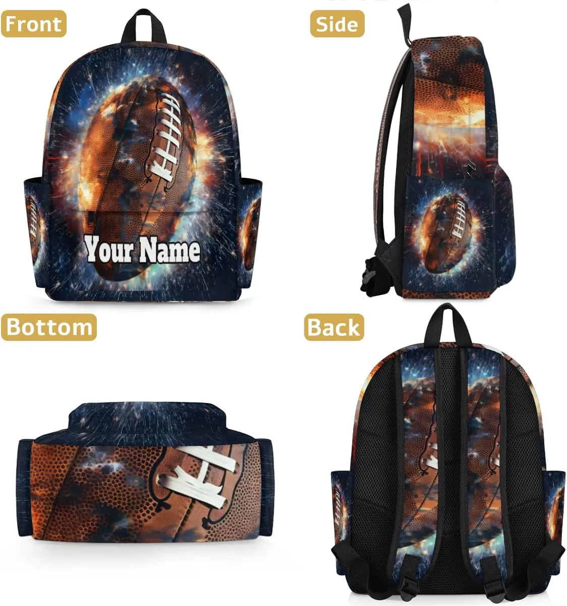 Personalized Rugby Football Preschool Toddler Backpack for Boys Girls Custom Kids Name Small Bookbags Kindergarten Elementary Backpack, Sport Theme