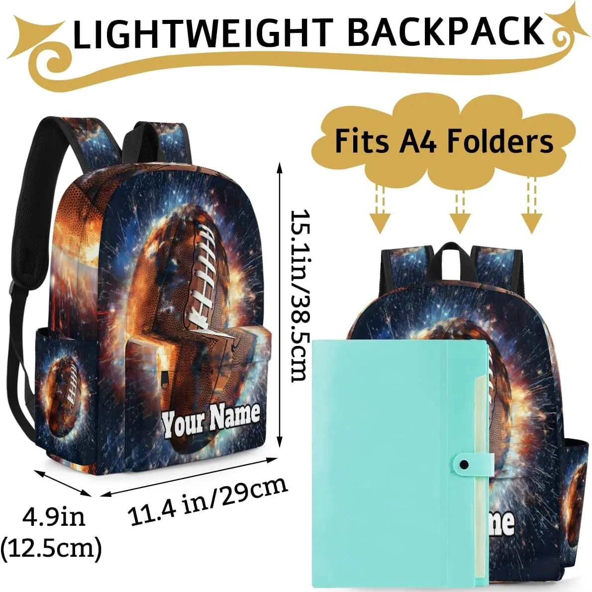 Personalized Rugby Football Preschool Toddler Backpack for Boys Girls Custom Kids Name Small Bookbags Kindergarten Elementary Backpack, Sport Theme