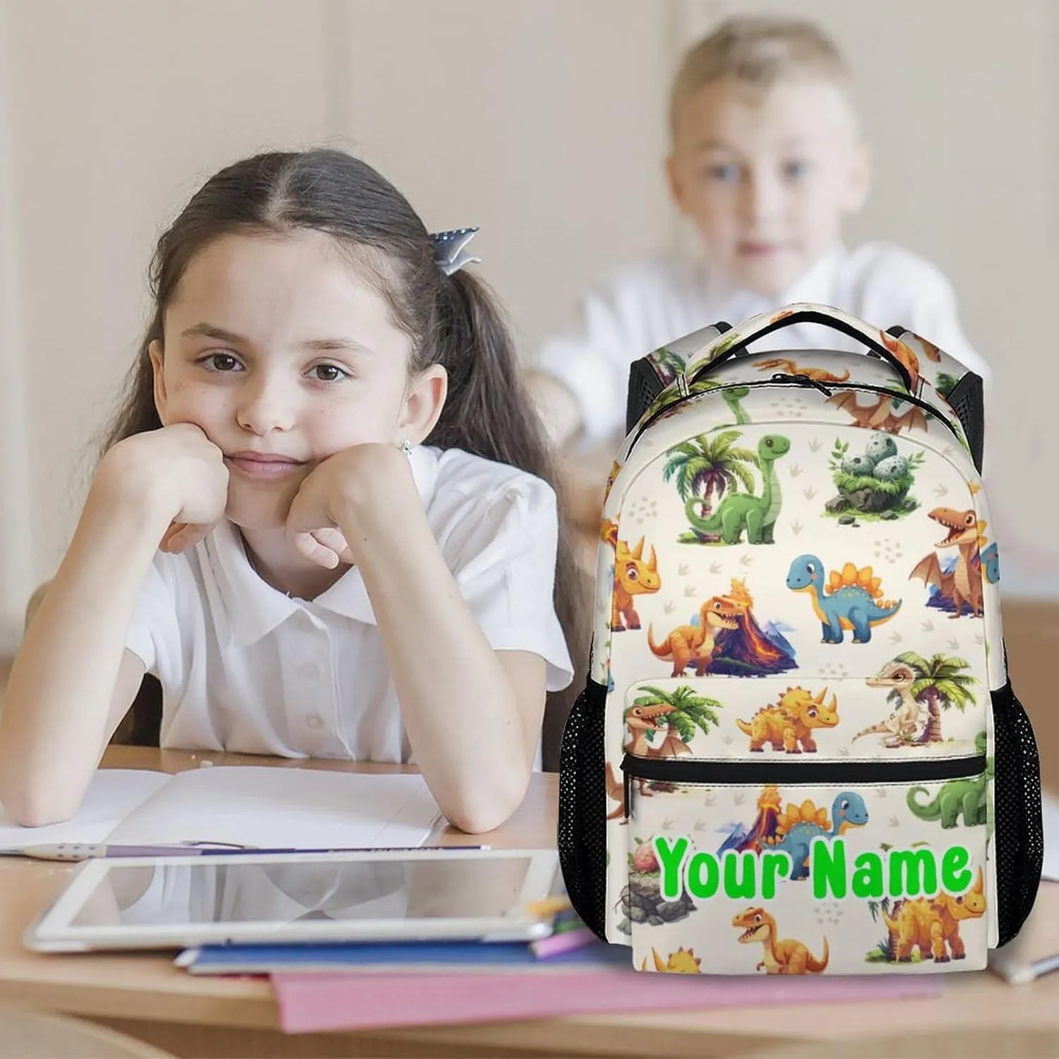 Personalized School Backpack for Boys Girls, Dinosaur Backpacks for Kids Ages 6-10, Lightweight Bookbag for Elementary Middle School, Cute Colorful School Bag