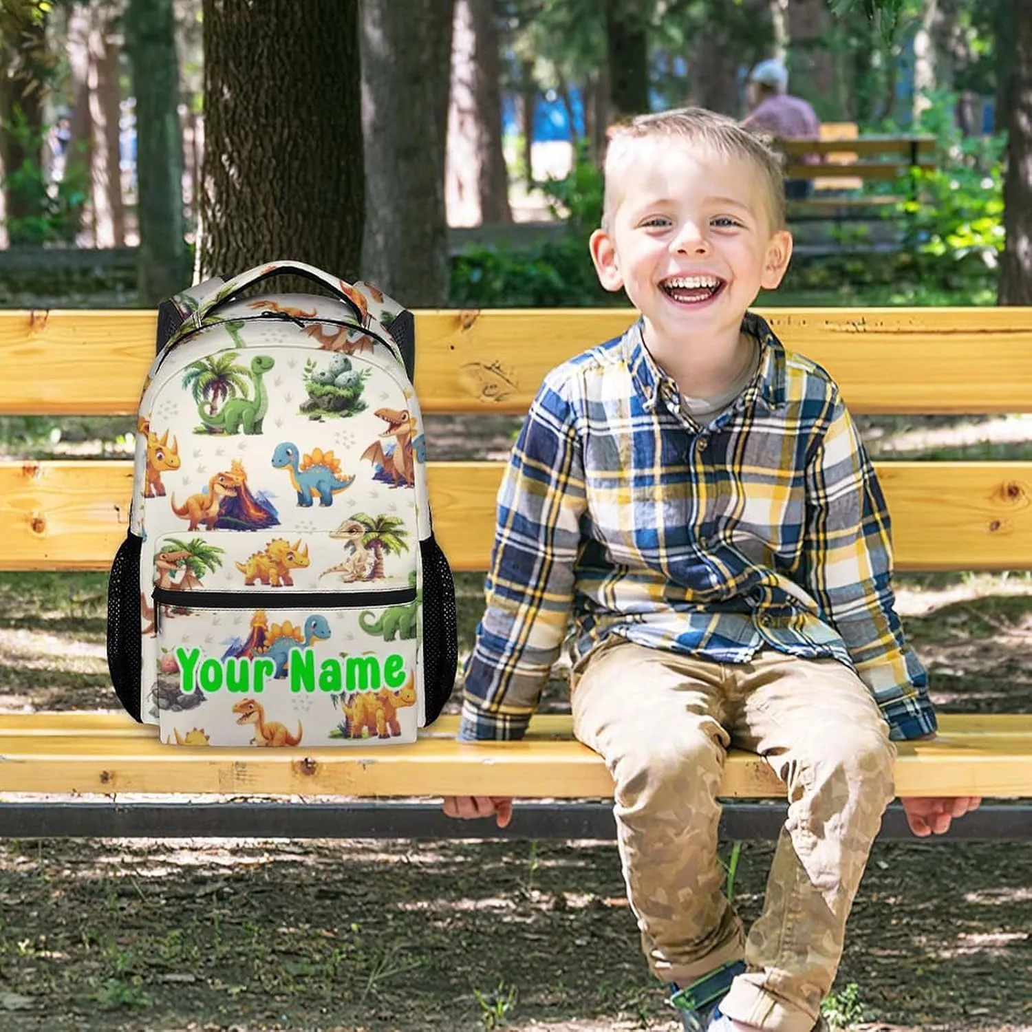 Personalized School Backpack for Boys Girls, Dinosaur Backpacks for Kids Ages 6-10, Lightweight Bookbag for Elementary Middle School, Cute Colorful School Bag