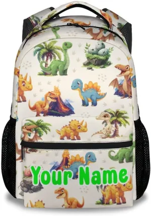 Personalized School Backpack for Boys Girls, Dinosaur Backpacks for Kids Ages 6-10, Lightweight Bookbag for Elementary Middle School, Cute Colorful School Bag