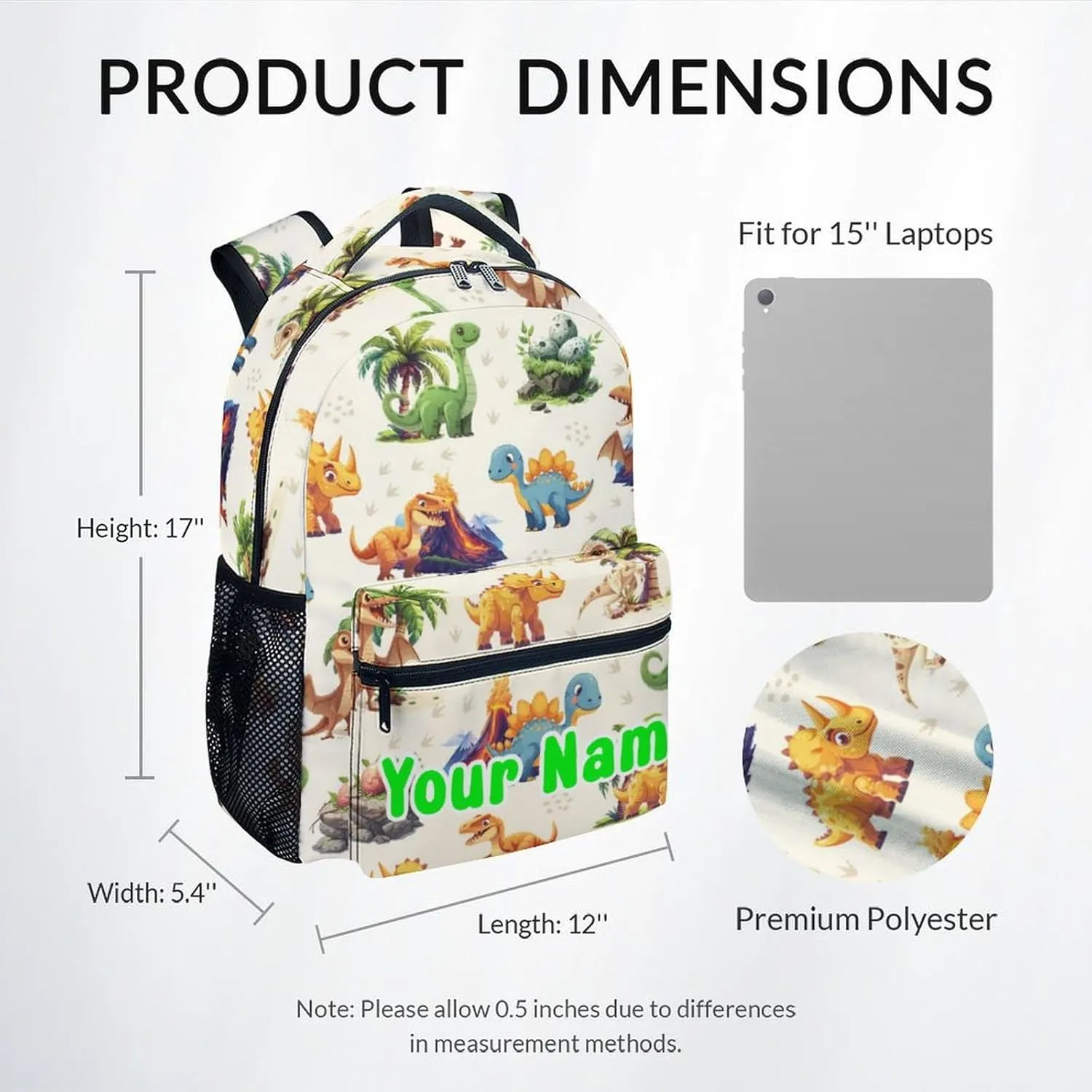 Personalized School Backpack for Boys Girls, Dinosaur Backpacks for Kids Ages 6-10, Lightweight Bookbag for Elementary Middle School, Cute Colorful School Bag