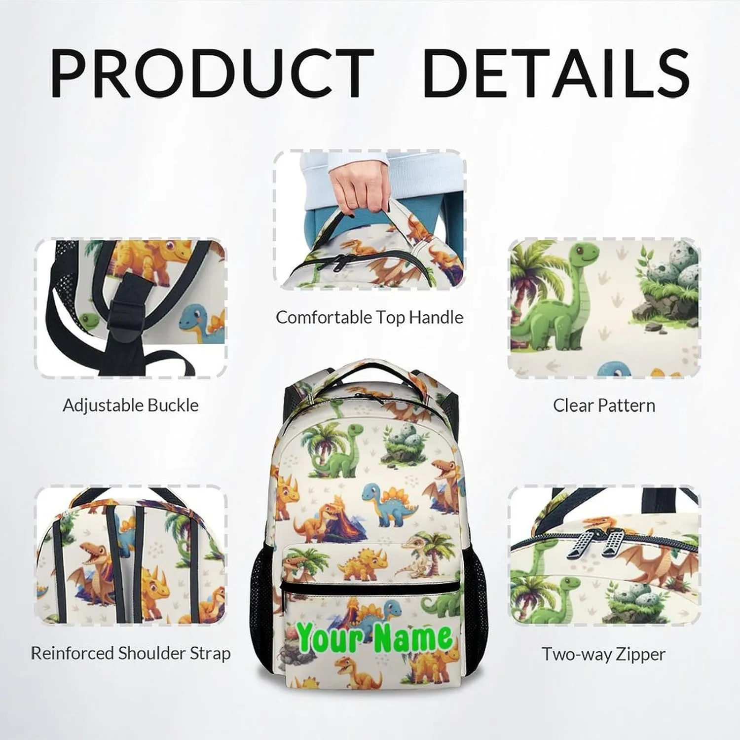 Personalized School Backpack for Boys Girls, Dinosaur Backpacks for Kids Ages 6-10, Lightweight Bookbag for Elementary Middle School, Cute Colorful School Bag