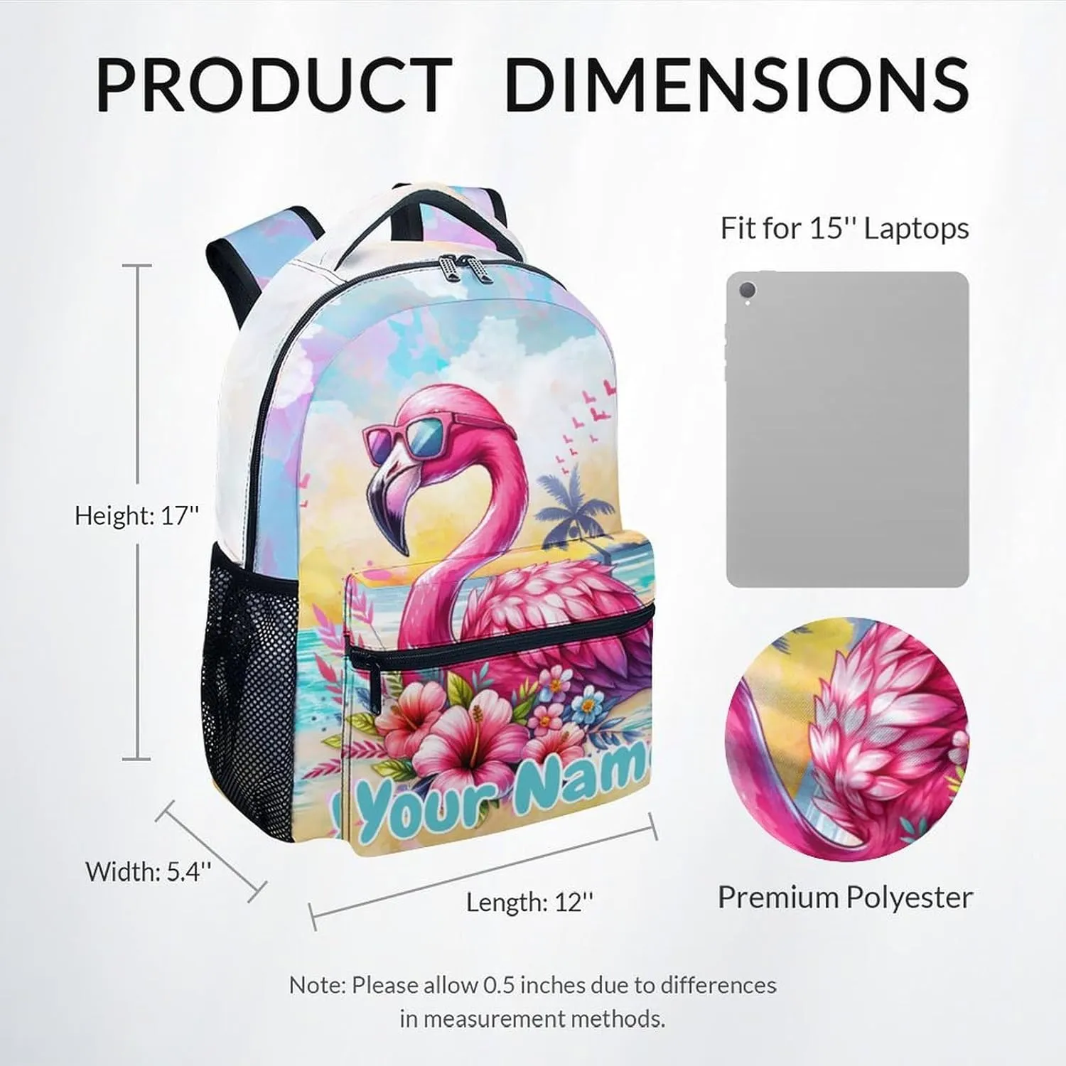 Personalized School Backpack for Girls - 17 Inch Large Capacity Aesthetic Kid Backpack - Colorful Durable Flamingo Bookbag for School, Travel and Camp