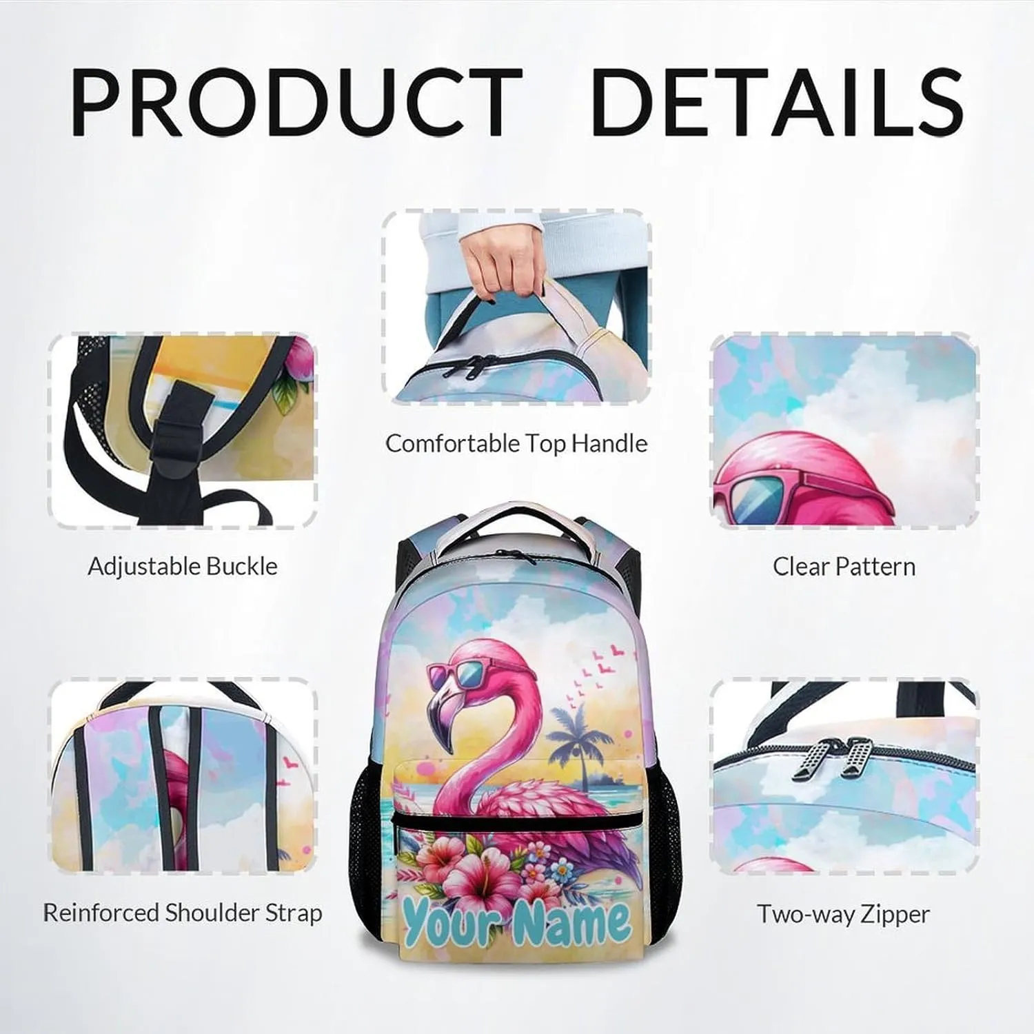 Personalized School Backpack for Girls - 17 Inch Large Capacity Aesthetic Kid Backpack - Colorful Durable Flamingo Bookbag for School, Travel and Camp
