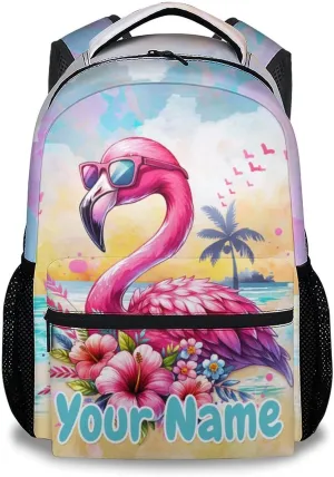 Personalized School Backpack for Girls - 17 Inch Large Capacity Aesthetic Kid Backpack - Colorful Durable Flamingo Bookbag for School, Travel and Camp