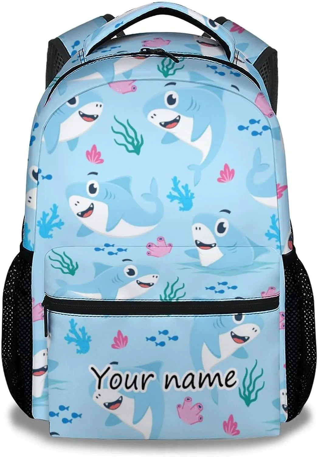 Personalized Shark Backpack for Boys Girls, 16 Inch Cute Backpack for School, Blue, Large Capacity, Durable, Lightweight Bookbag for Kids Travel
