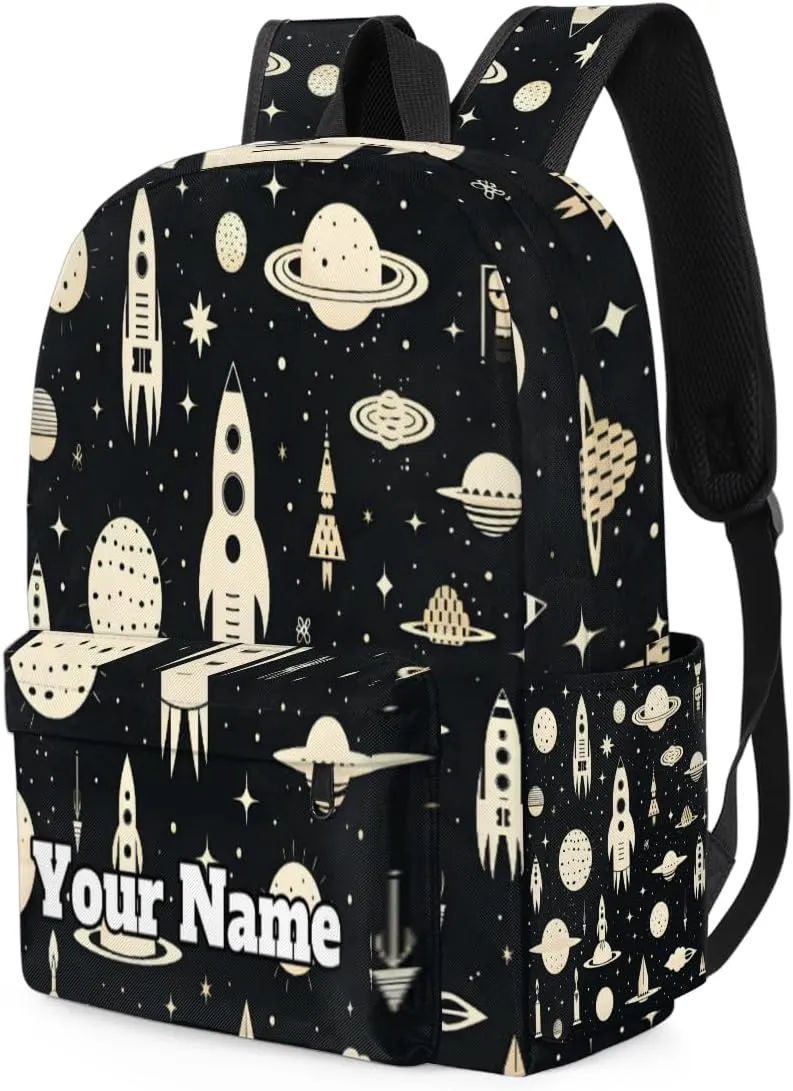 Personalized Space Preschool Toddler Backpack for Boys Girls Custom Kids Name Small Bookbags Kindergarten Elementary Backpack, Space Universe Rocket