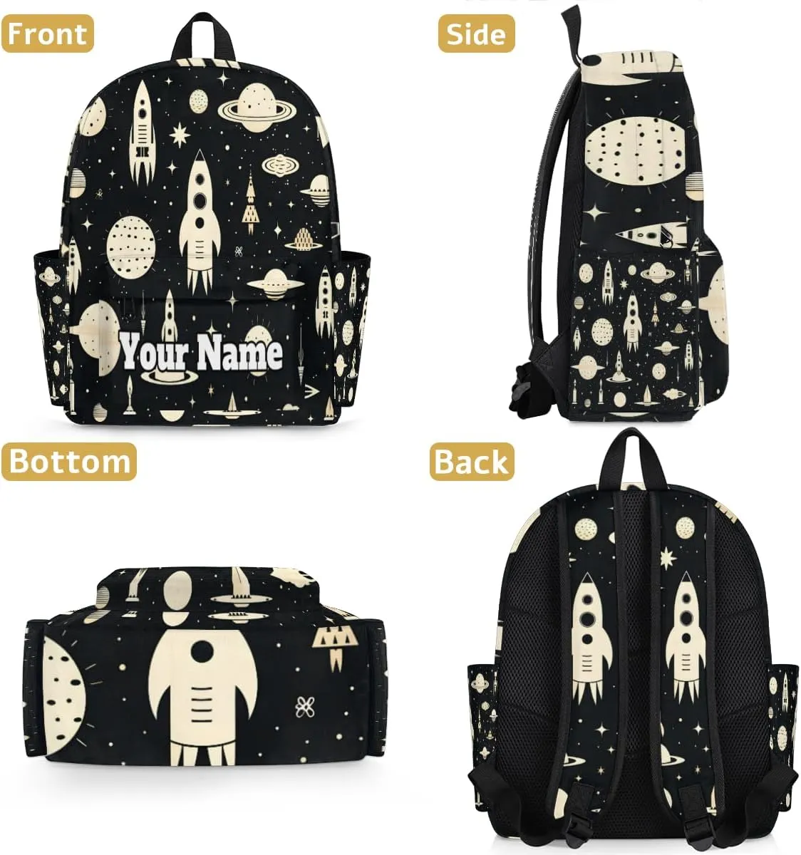 Personalized Space Preschool Toddler Backpack for Boys Girls Custom Kids Name Small Bookbags Kindergarten Elementary Backpack, Space Universe Rocket