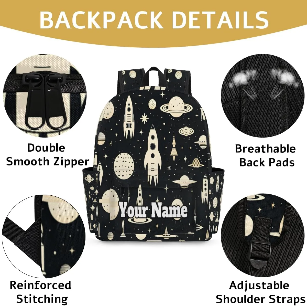 Personalized Space Preschool Toddler Backpack for Boys Girls Custom Kids Name Small Bookbags Kindergarten Elementary Backpack, Space Universe Rocket