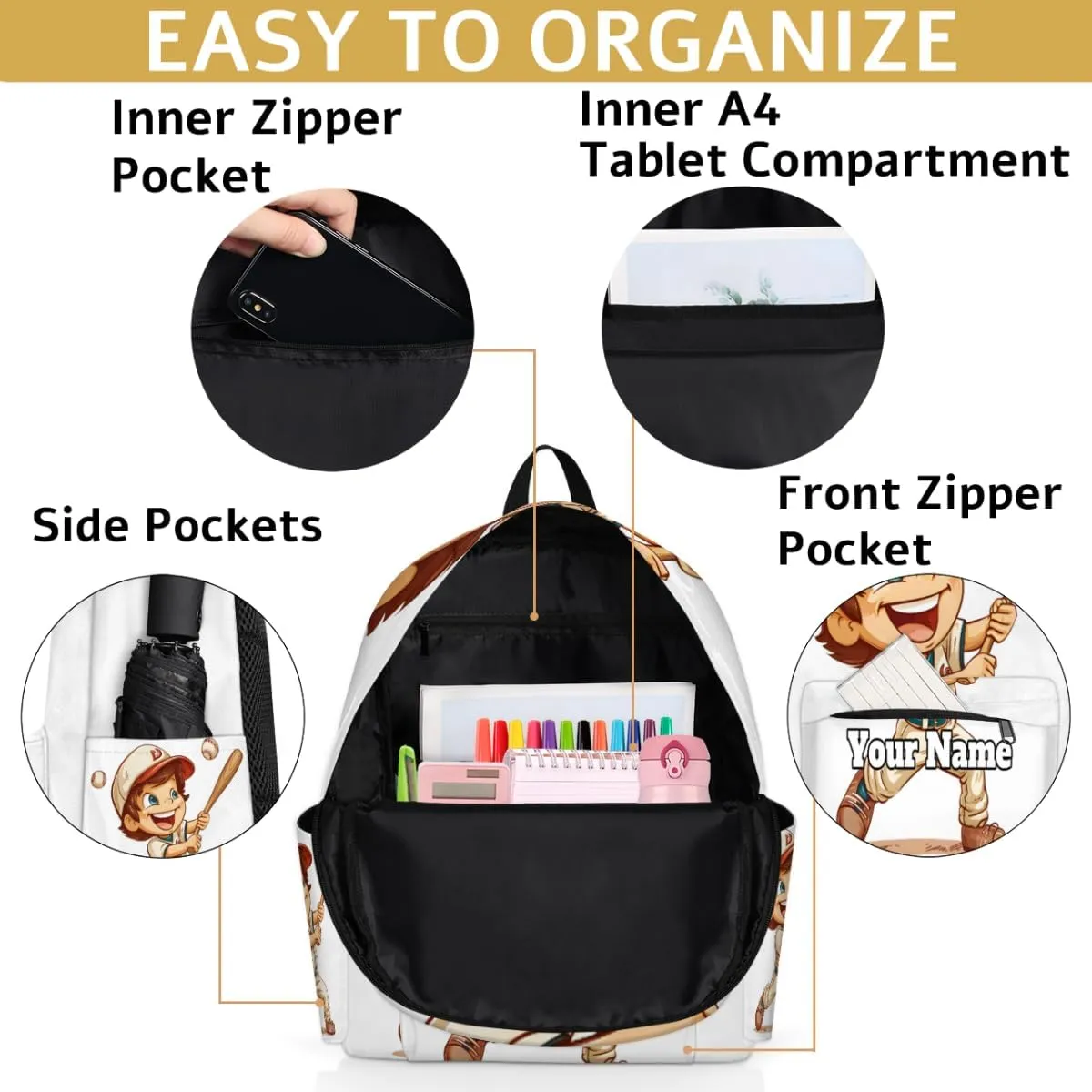 Personalized Sports Baseball Preschool Toddler Backpack for Boys Girls Custom Kids Name Small Bookbags Kindergarten Elementary Backpack, Baseball