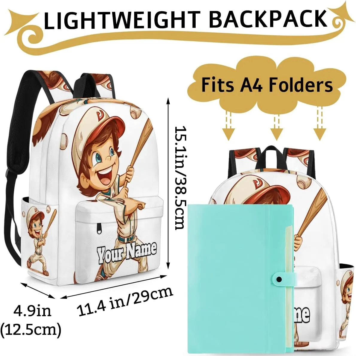 Personalized Sports Baseball Preschool Toddler Backpack for Boys Girls Custom Kids Name Small Bookbags Kindergarten Elementary Backpack, Baseball