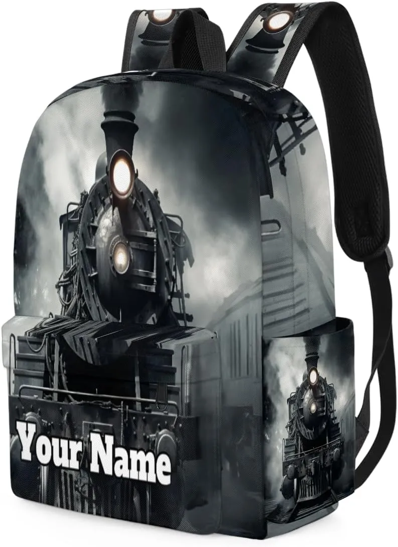 Personalized Steam Train Preschool Toddler Backpack for Boys Girls Custom Kids Name Small Bookbags Kindergarten Elementary Backpack, Black Train