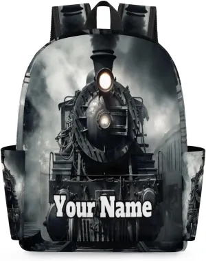 Personalized Steam Train Preschool Toddler Backpack for Boys Girls Custom Kids Name Small Bookbags Kindergarten Elementary Backpack, Black Train