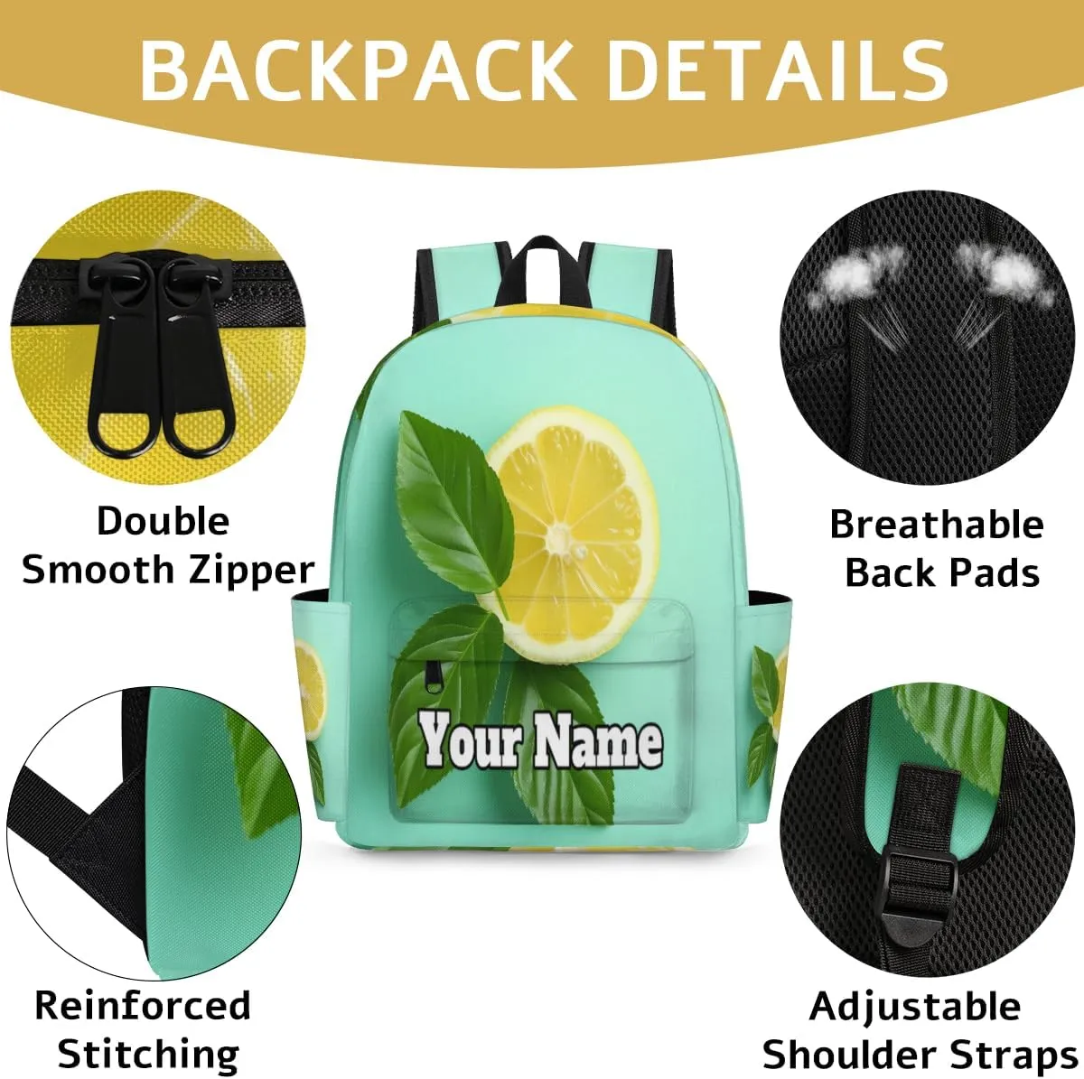 Personalized Summer Lemon Preschool Toddler Backpack for Boys Girls Custom Kids Name Small Bookbags Kindergarten Elementary Backpack, Lemon