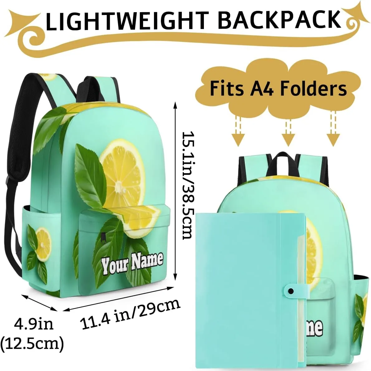 Personalized Summer Lemon Preschool Toddler Backpack for Boys Girls Custom Kids Name Small Bookbags Kindergarten Elementary Backpack, Lemon