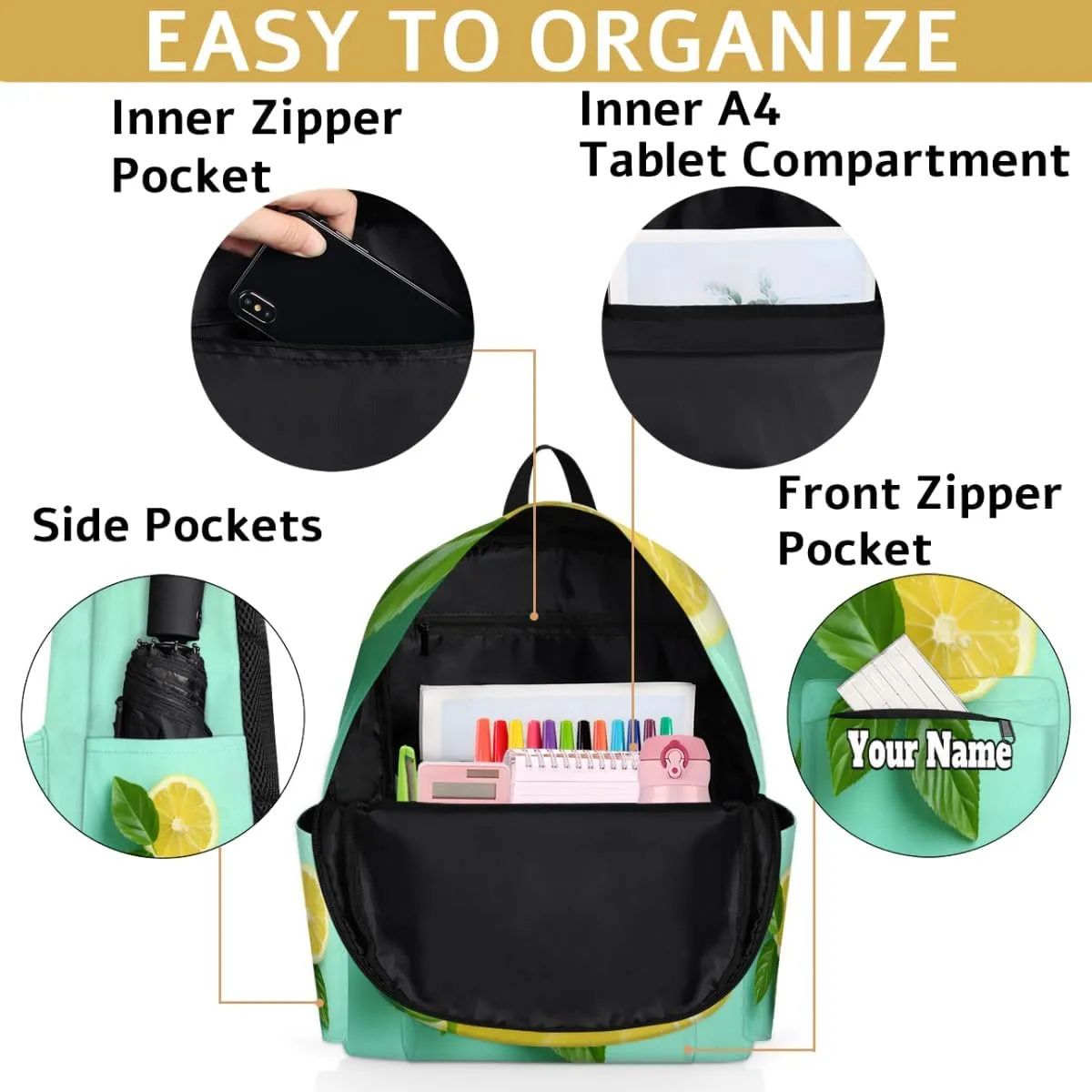 Personalized Summer Lemon Preschool Toddler Backpack for Boys Girls Custom Kids Name Small Bookbags Kindergarten Elementary Backpack, Lemon