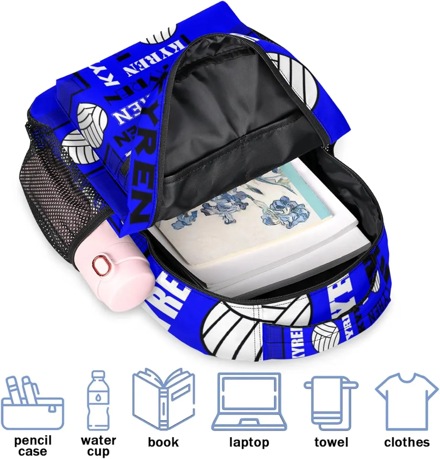 Personalized Volleyball Backpack for Men Women, Custom Name Laptop Backpack, Customized Sports Bag Daypack for Travel Camping, Navy