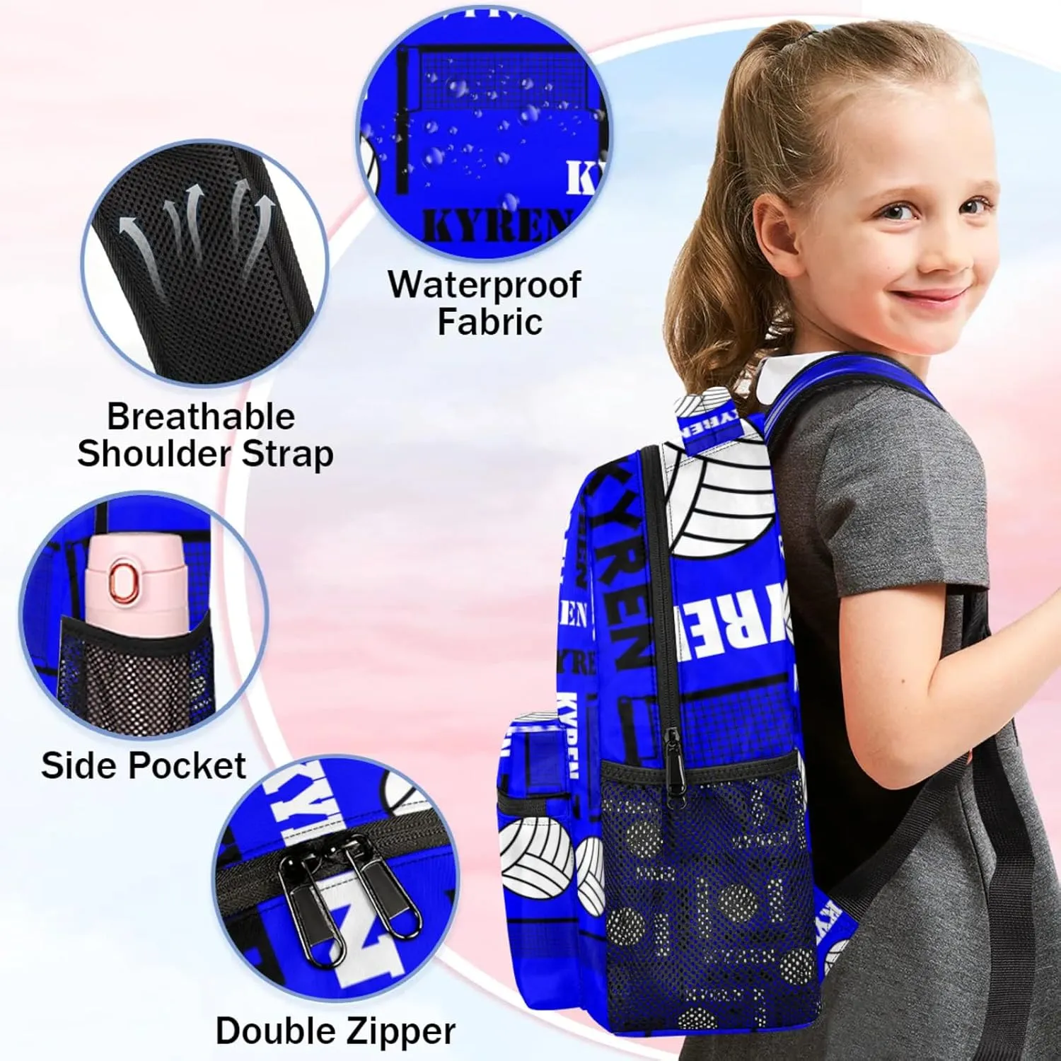 Personalized Volleyball Backpack for Men Women, Custom Name Laptop Backpack, Customized Sports Bag Daypack for Travel Camping, Navy