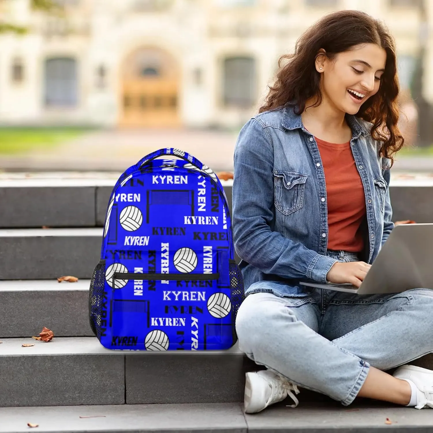 Personalized Volleyball Backpack for Men Women, Custom Name Laptop Backpack, Customized Sports Bag Daypack for Travel Camping, Navy