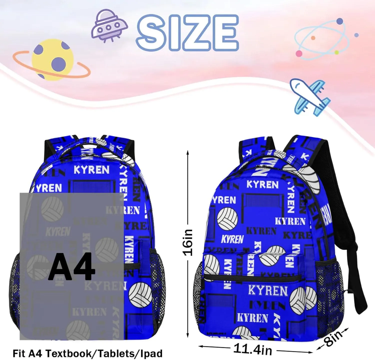 Personalized Volleyball Backpack for Men Women, Custom Name Laptop Backpack, Customized Sports Bag Daypack for Travel Camping, Navy