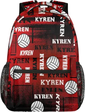 Personalized Volleyball Backpack for Men Women, Custom Name Laptop Backpack, Sports Bag Daypack for Travel Camping, Black Red