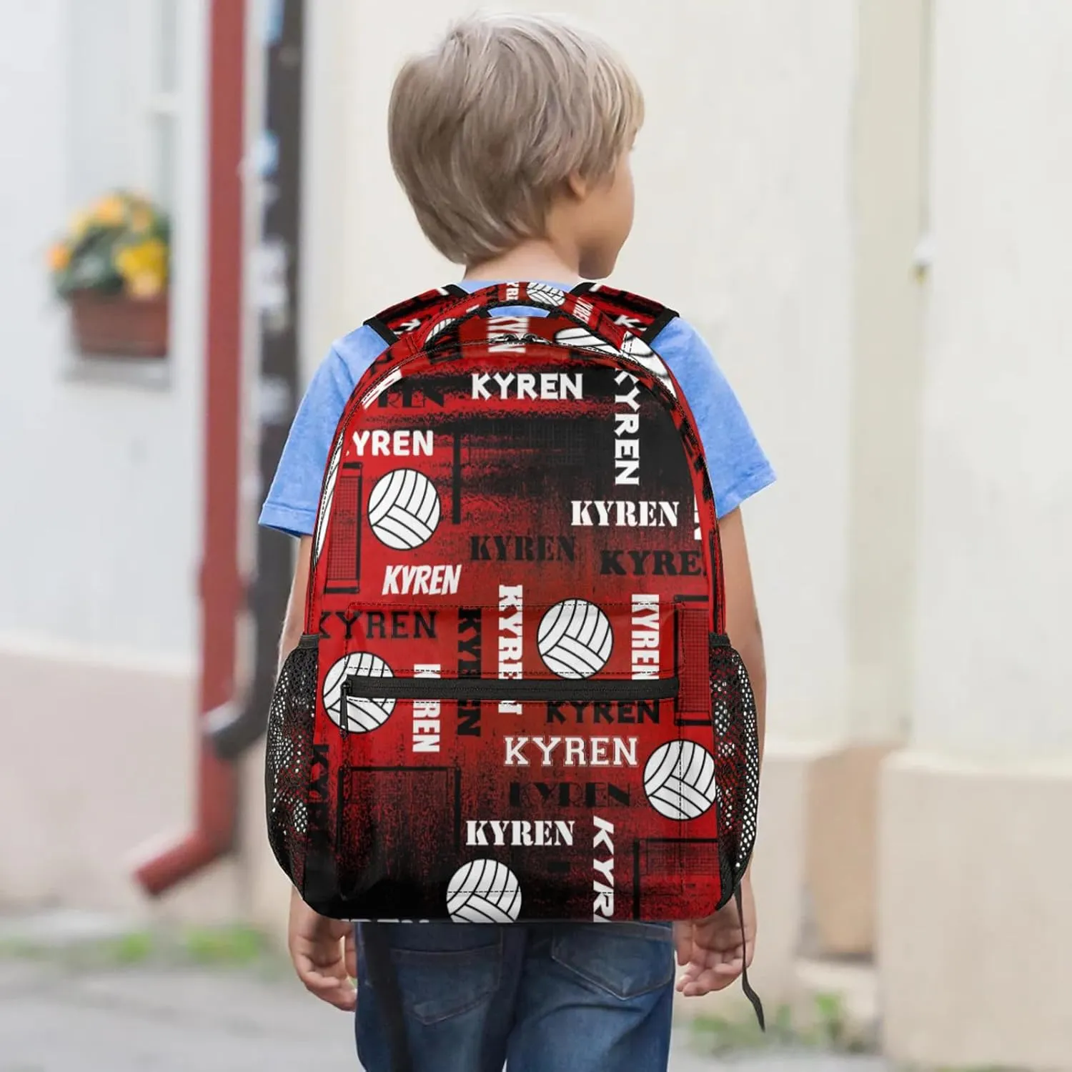 Personalized Volleyball Backpack for Men Women, Custom Name Laptop Backpack, Sports Bag Daypack for Travel Camping, Black Red