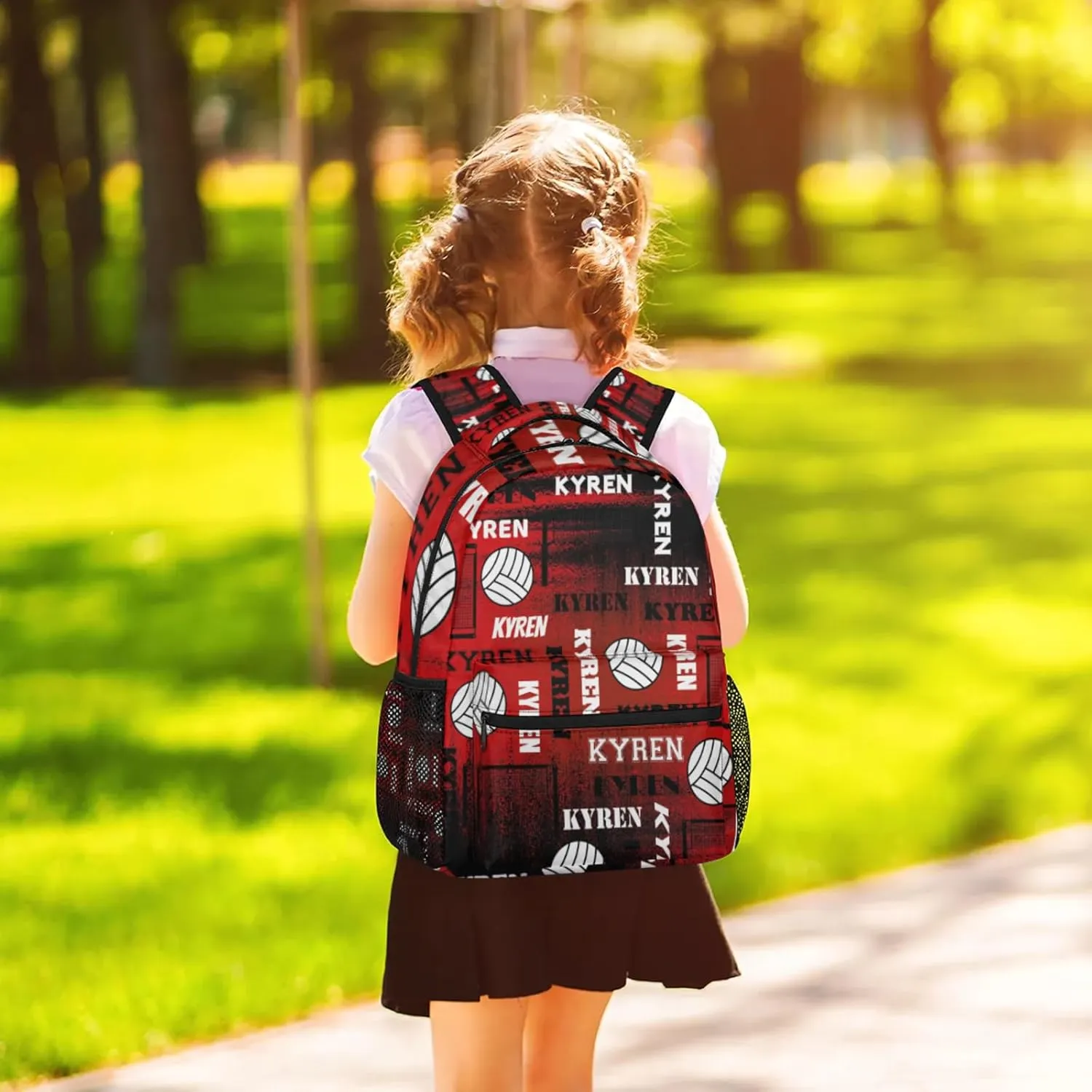 Personalized Volleyball Backpack for Men Women, Custom Name Laptop Backpack, Sports Bag Daypack for Travel Camping, Black Red