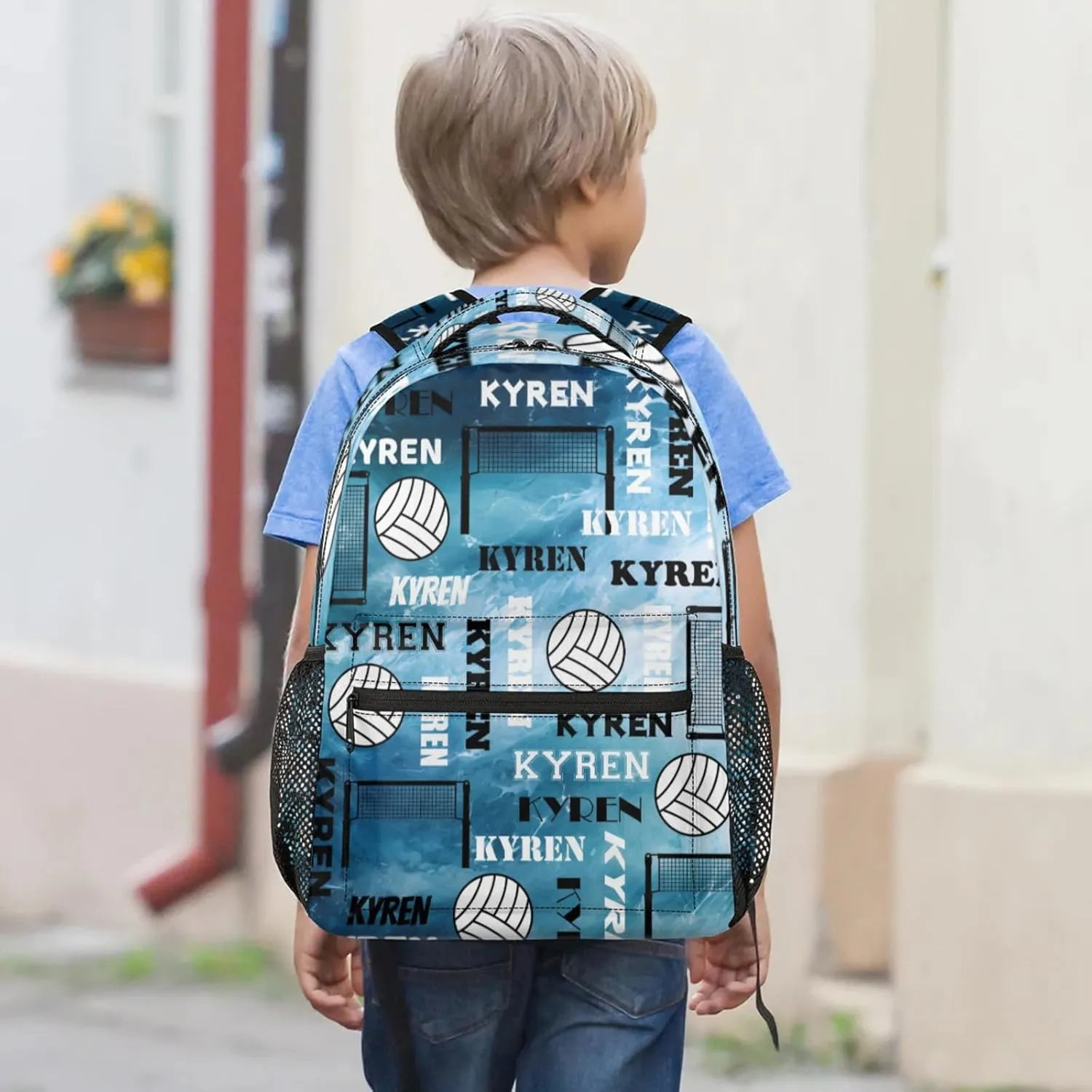 Personalized Volleyball Backpack with Name, Custom Sports Bag Backpack for Men Women, Laptop Daypack for Travel Camping Hiking, Blue Navy