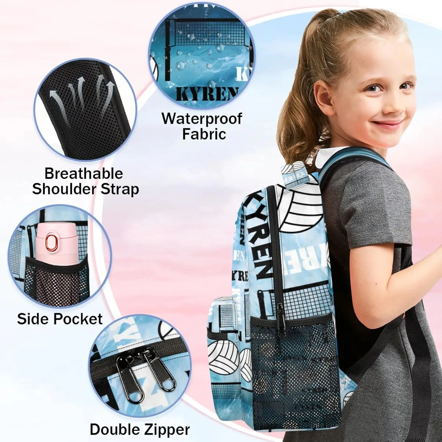 Personalized Volleyball Backpack with Name, Custom Sports Bag Backpack for Men Women, Laptop Daypack for Travel Camping Hiking, Blue Navy