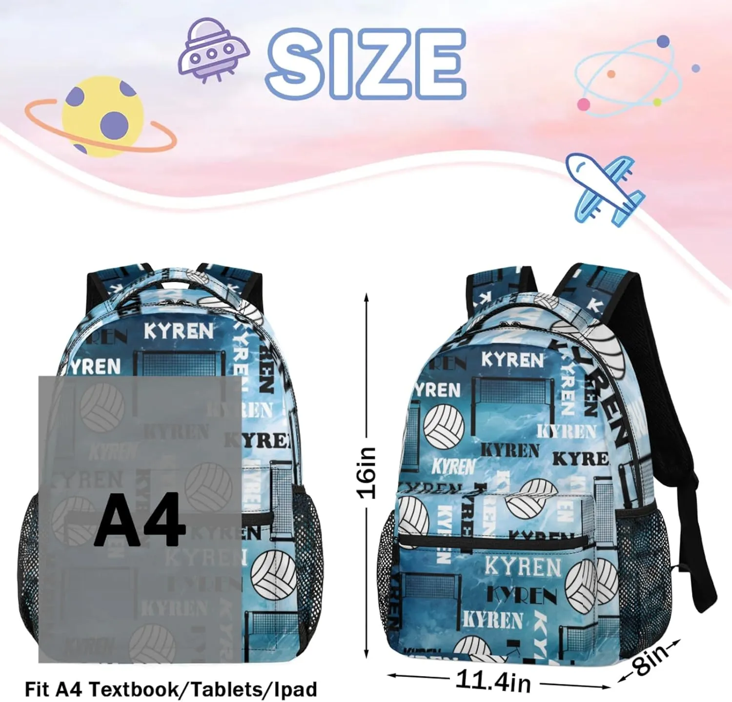 Personalized Volleyball Backpack with Name, Custom Sports Bag Backpack for Men Women, Laptop Daypack for Travel Camping Hiking, Blue Navy