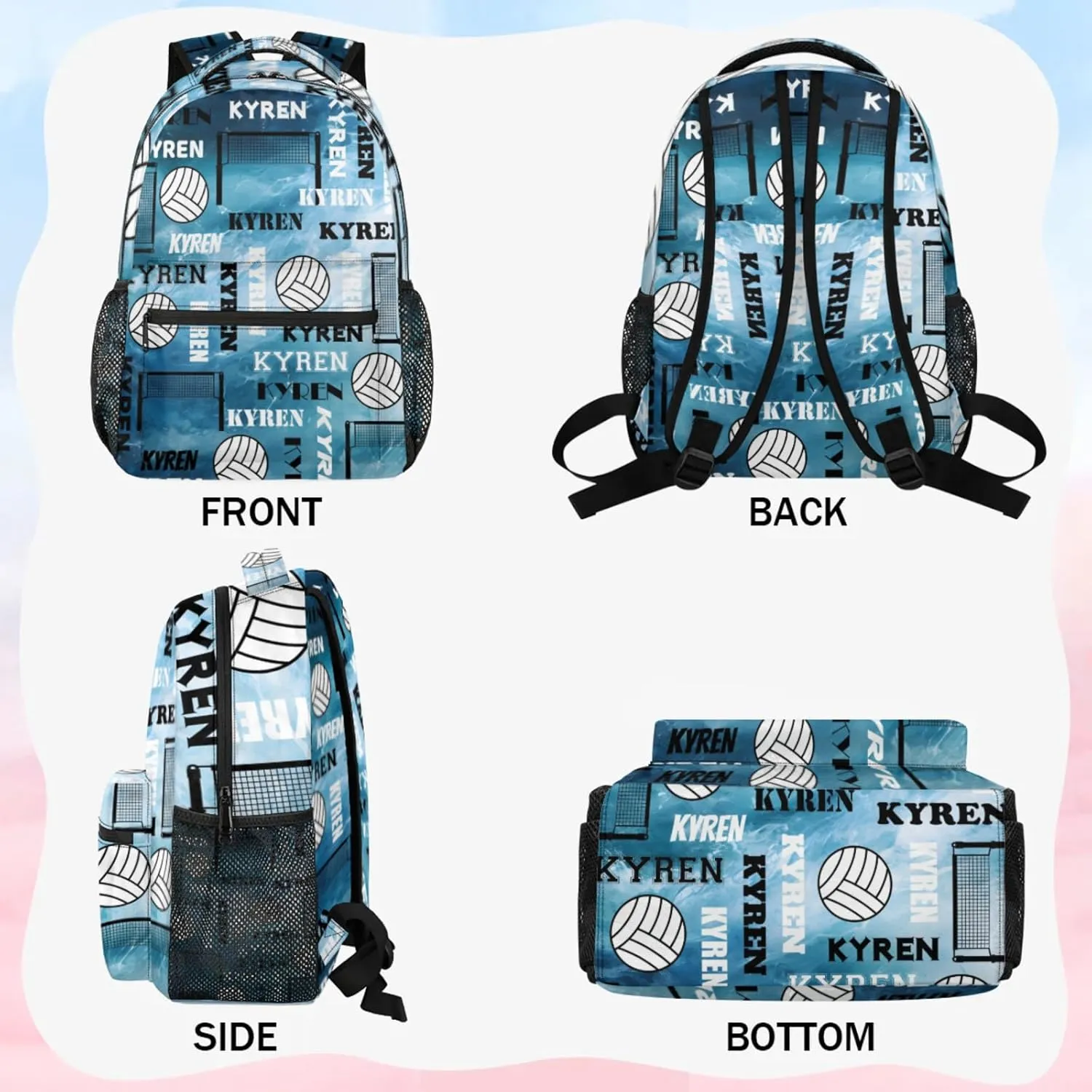 Personalized Volleyball Backpack with Name, Custom Sports Bag Backpack for Men Women, Laptop Daypack for Travel Camping Hiking, Blue Navy